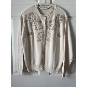Chinawear by Morsly Ivory w Gold Floral Embroidery Cardigan Size L Cottagecore